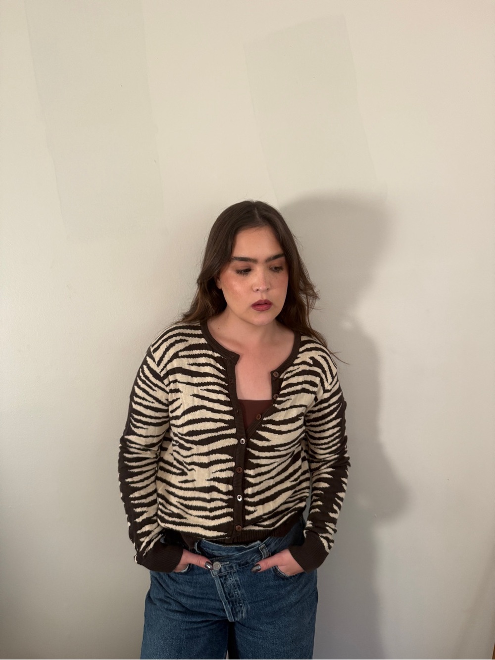 Carlisle Brown & Cream Zebra Print Cardigan